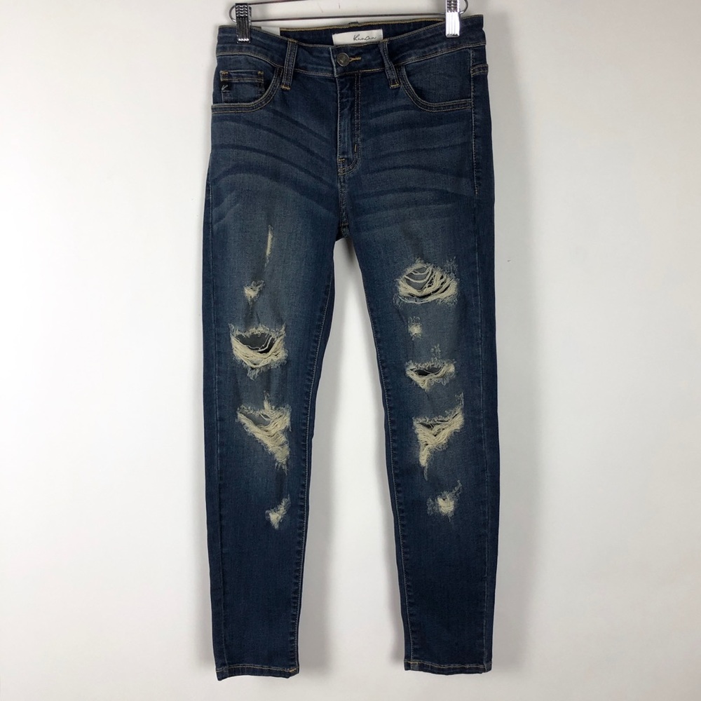 KanCan Skinny Jeans Dark Wash Distressed Denim